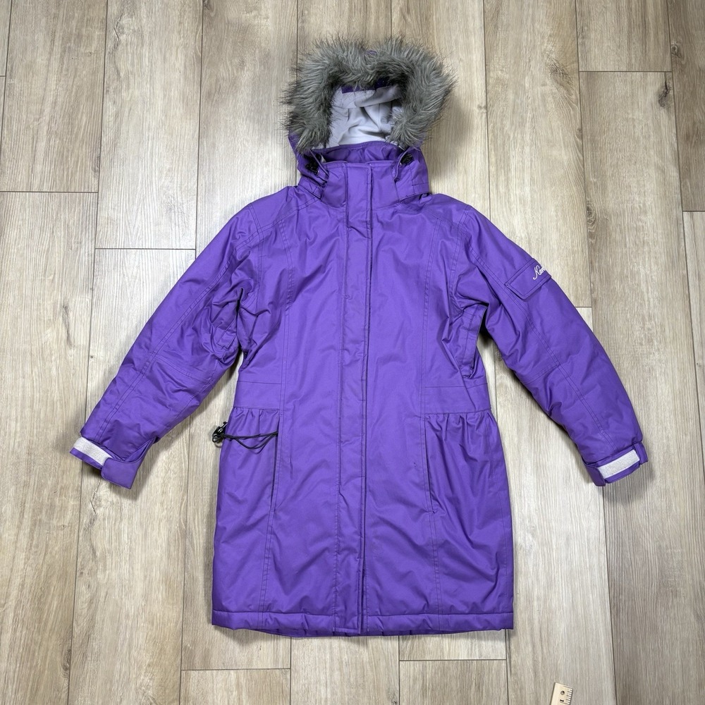 KARBON Ski Snowboarding Jacket Coat Sz 10 Purple‎ Faux Fur Removable Hood Zip